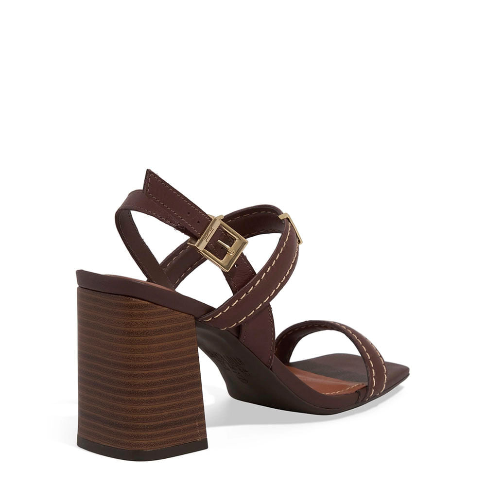 Sandália Santa Lolla Marrom Couro Salto Bloco
