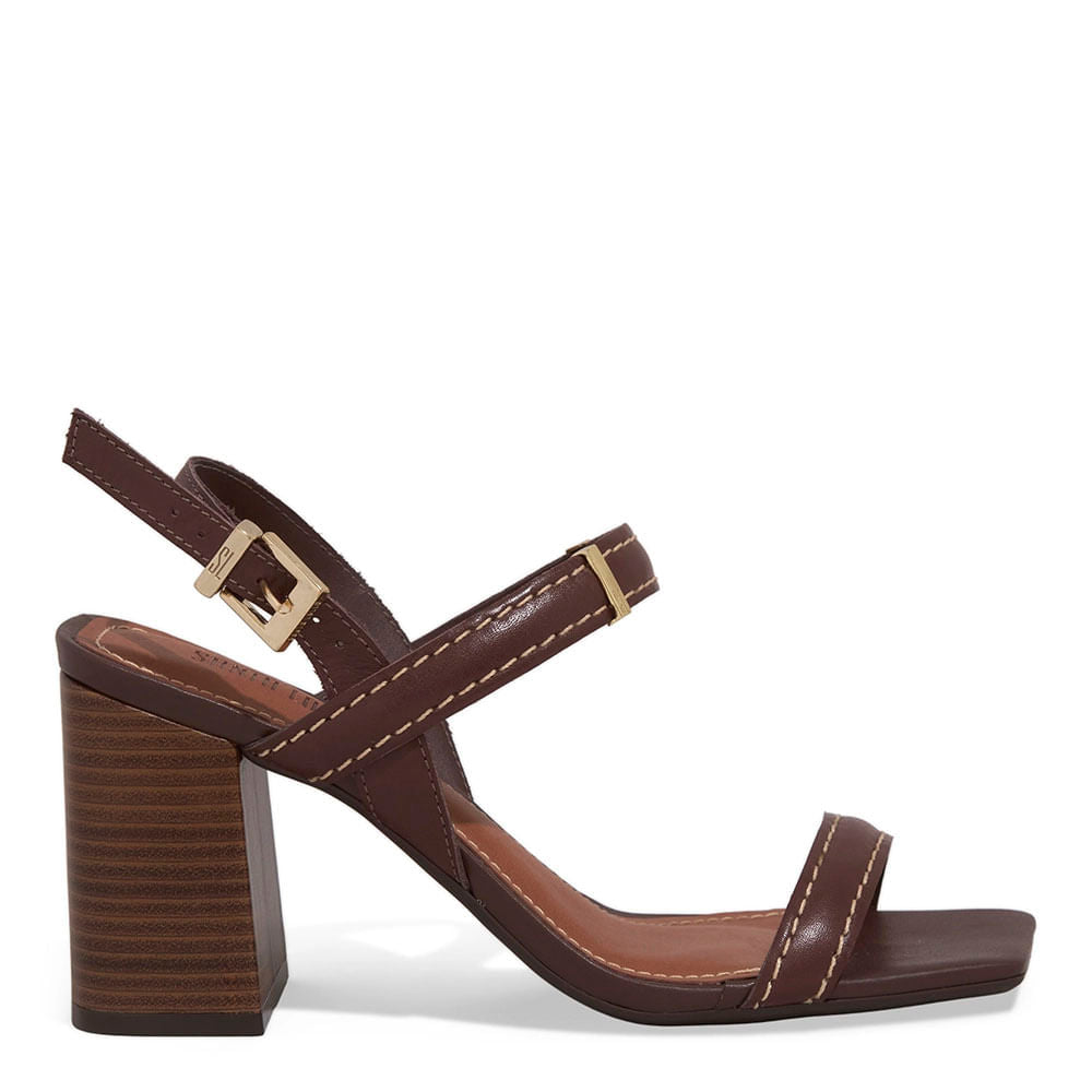 Sandália Santa Lolla Marrom Couro Salto Bloco