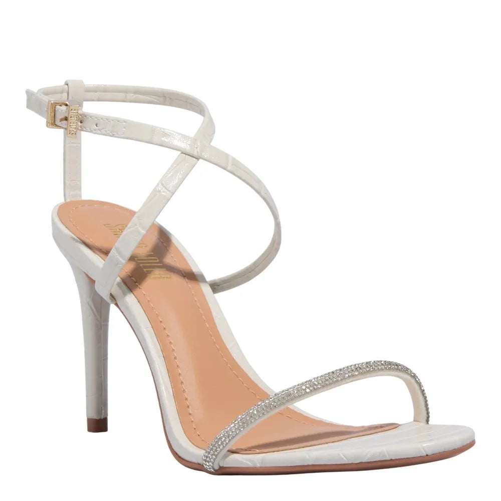 Sandália Santa Lolla Off White Croco Com Strass