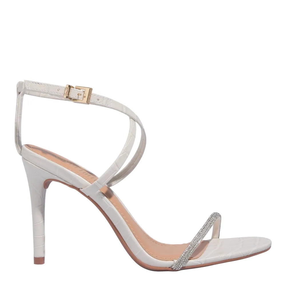 Sandália Santa Lolla Off White Croco Com Strass