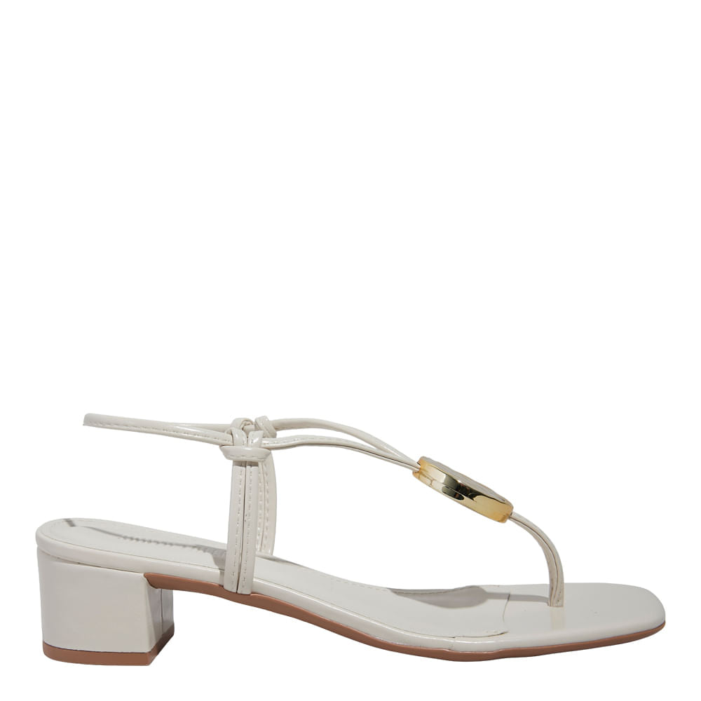 Sandália Santa Lolla Off White Tiras E Aplique Dourado