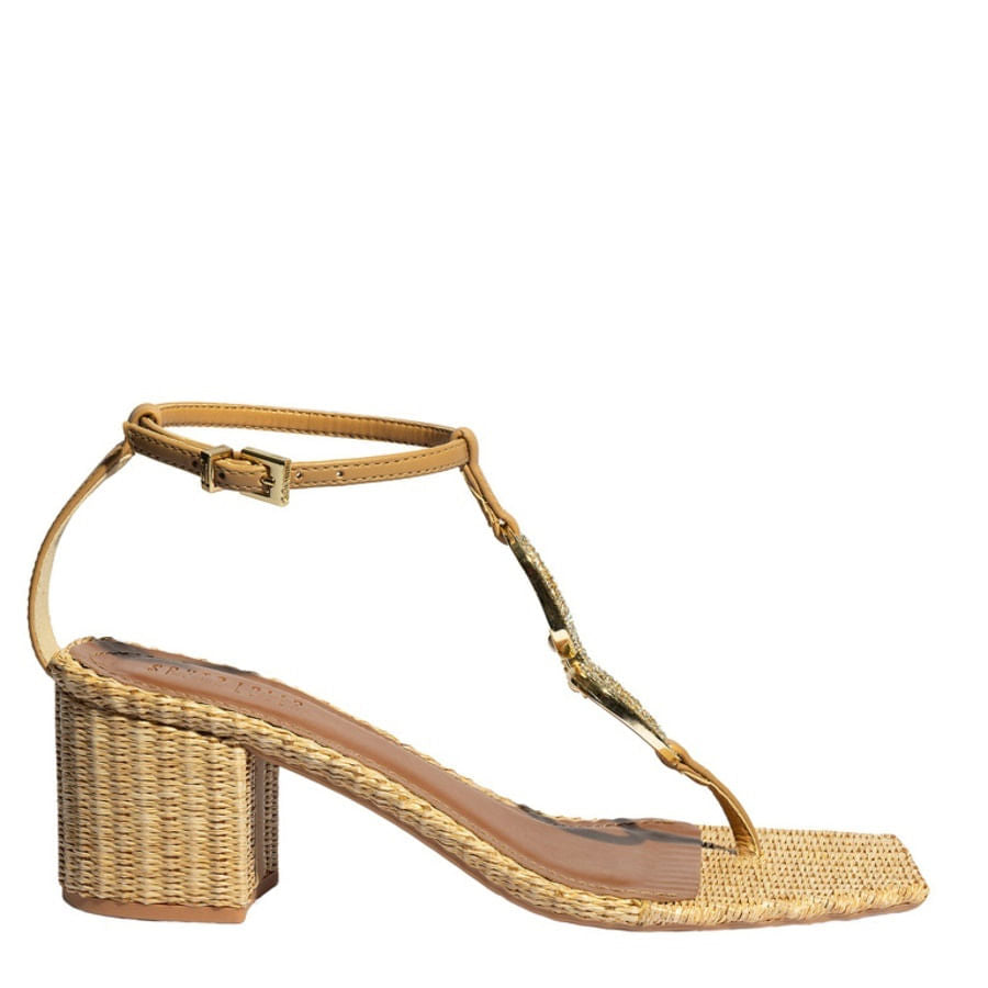 Sandália Santa Lolla Palha Brilho Salto Bloco