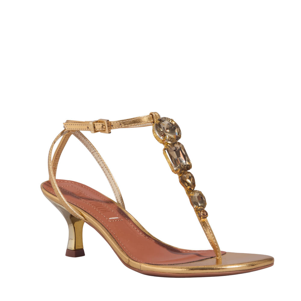 Sandália Santa Lolla Pedraria Dourada Salto Fino