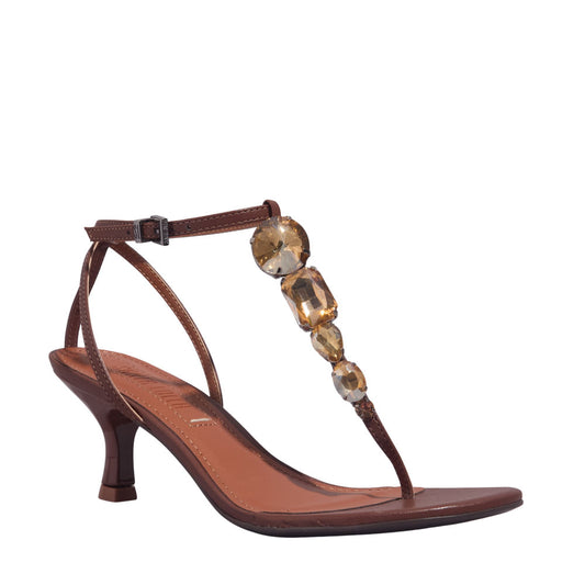 Sandália Santa Lolla Pedraria Marrom Salto Fino