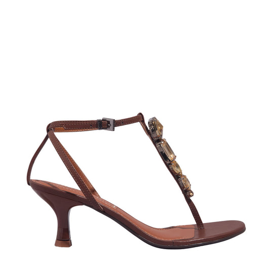 Sandália Santa Lolla Pedraria Marrom Salto Fino