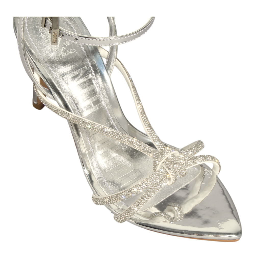 Sandália Santa Lolla Prata Brilho Salto Fino