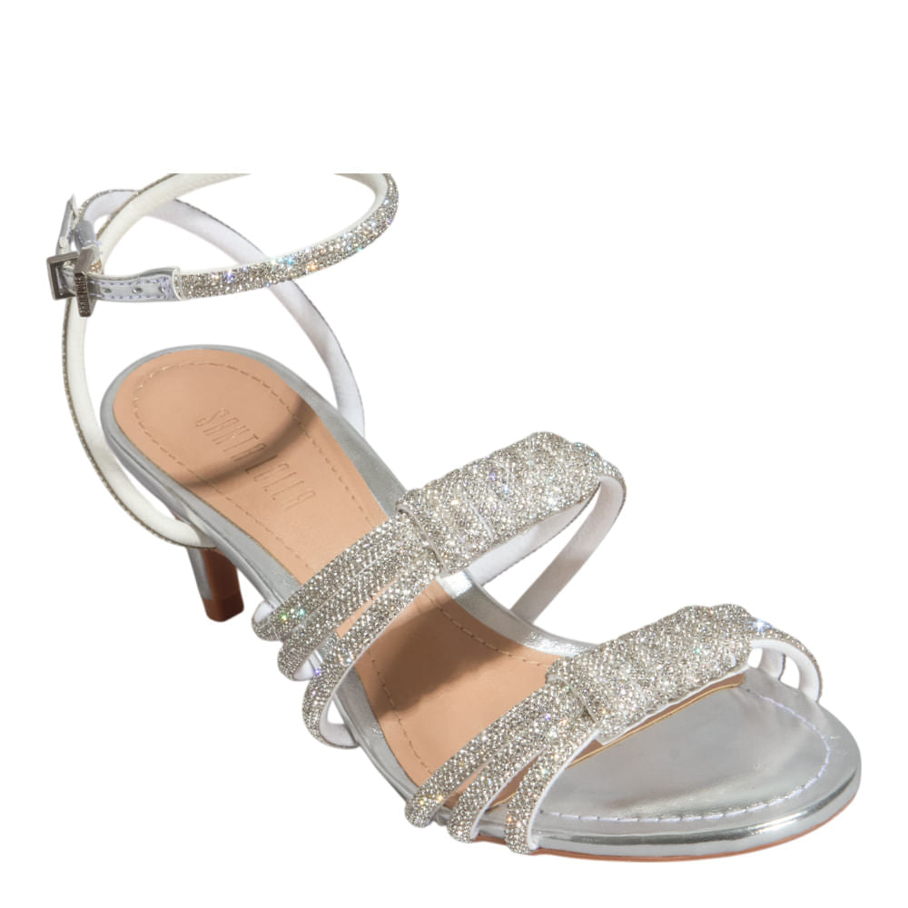 Sandália Santa Lolla Prata Brilho Strass Salto Fino