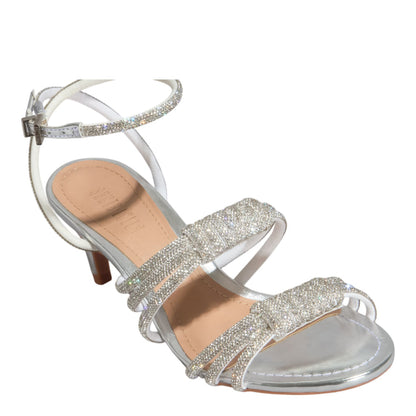 Sandália Santa Lolla Prata Brilho Strass Salto Fino