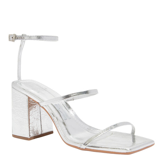 Sandália Santa Lolla Prata Couro Salto Bloco