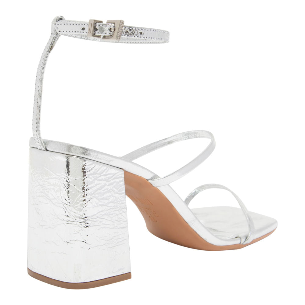 Sandália Santa Lolla Prata Couro Salto Bloco