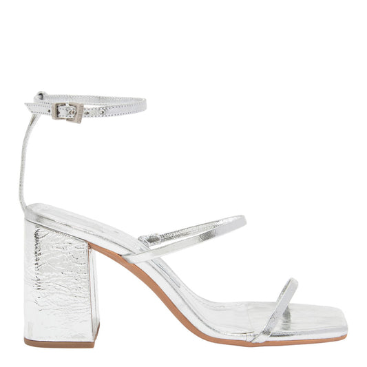 Sandália Santa Lolla Prata Couro Salto Bloco