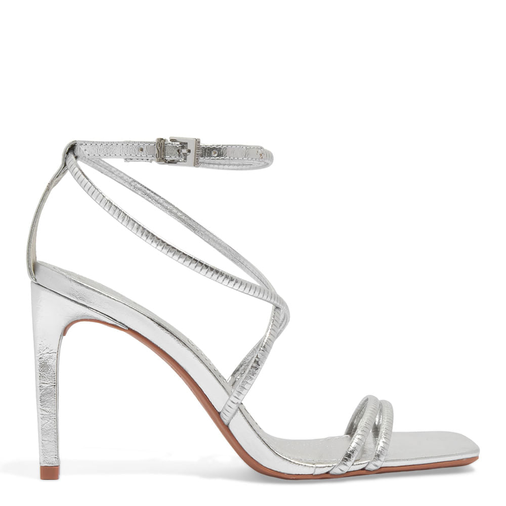 Sandália Santa Lolla Prata Metalizada Salto Alto Fino