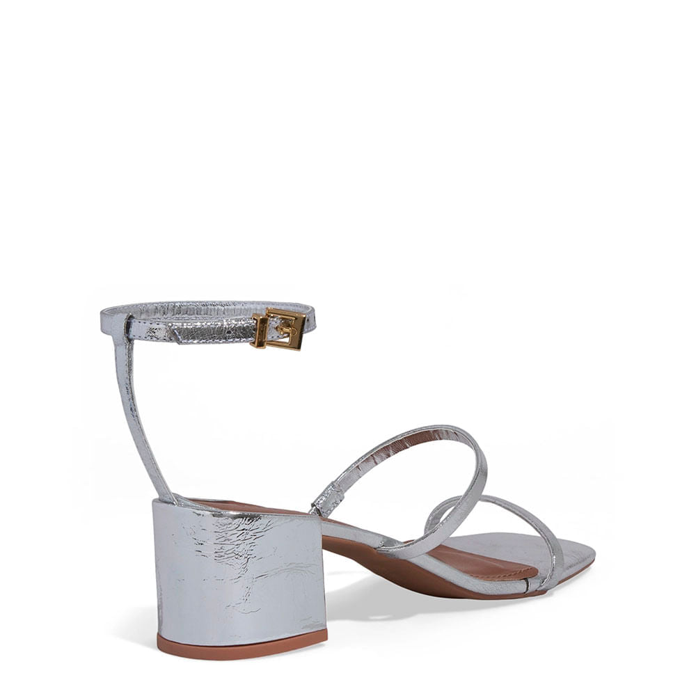 Sandália Santa Lolla Prata Metalizada Salto Bloco Couro