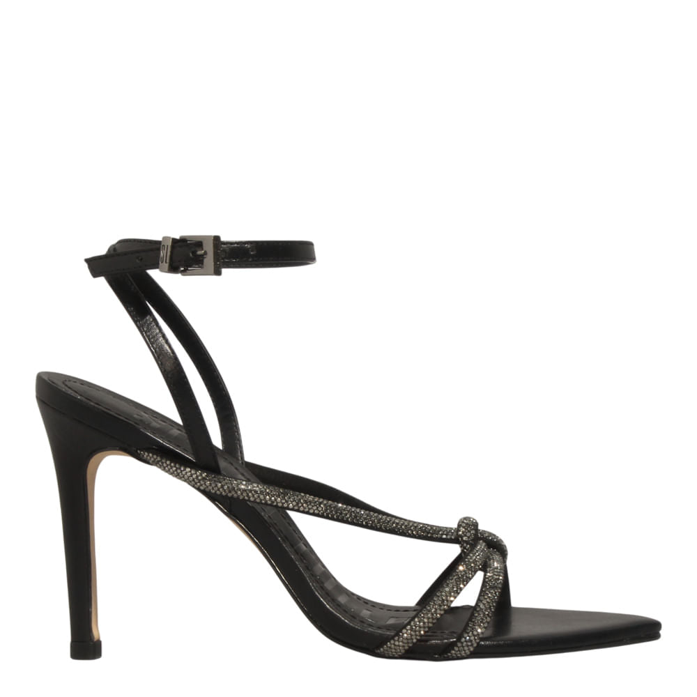 Sandália Santa Lolla Preta Brilho Salto Fino