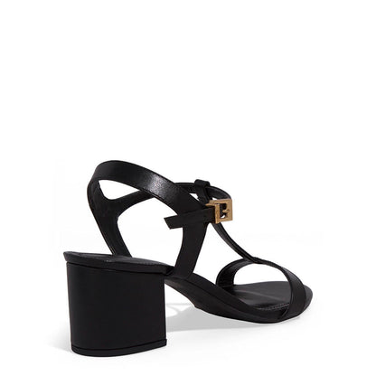 Sandália Santa Lolla Preta Couro Salto Bloco Tira Em T