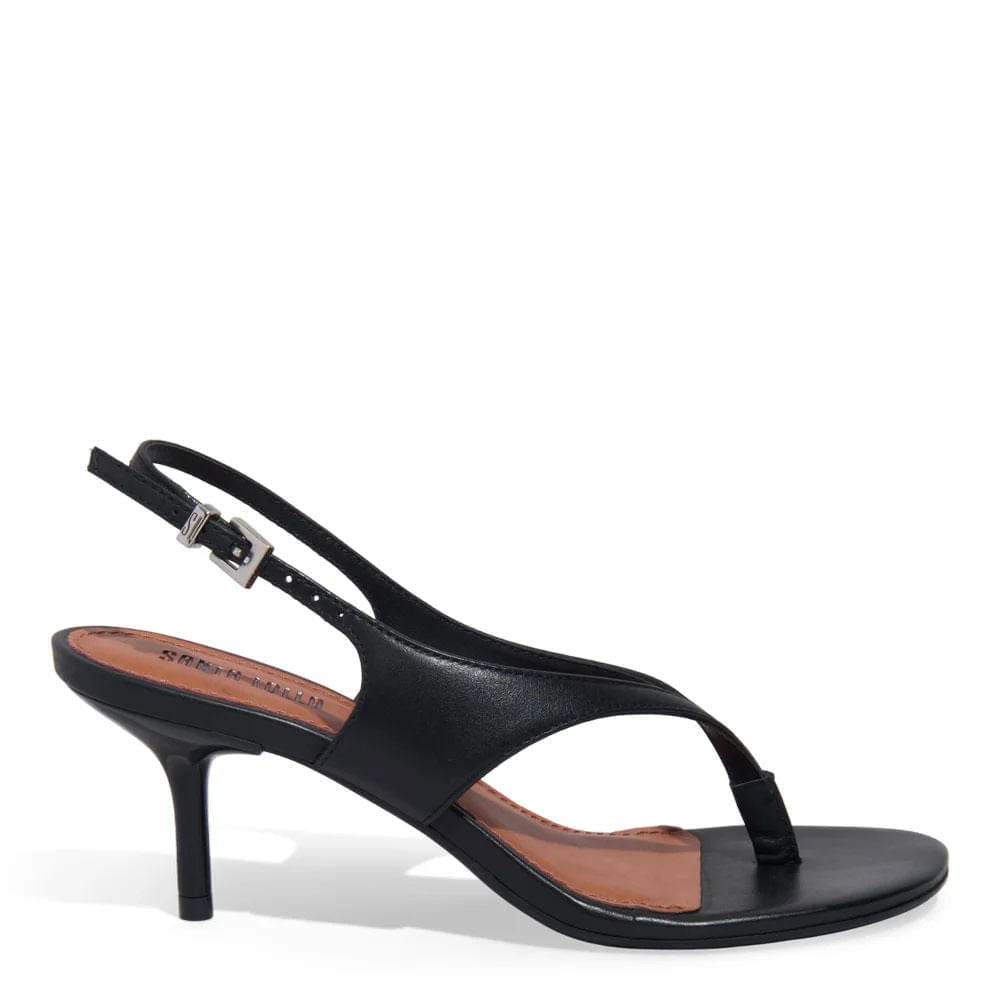 Sandália Santa Lolla Preta Couro Tiras Finas Salto Fino