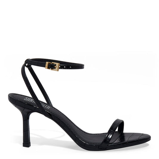 Sandália Santa Lolla Preta Croco Salto Fino Bico Quadrado