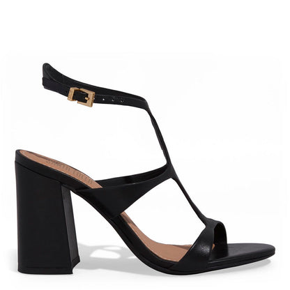Sandália Santa Lolla Preta Salto Bloco Em Couro