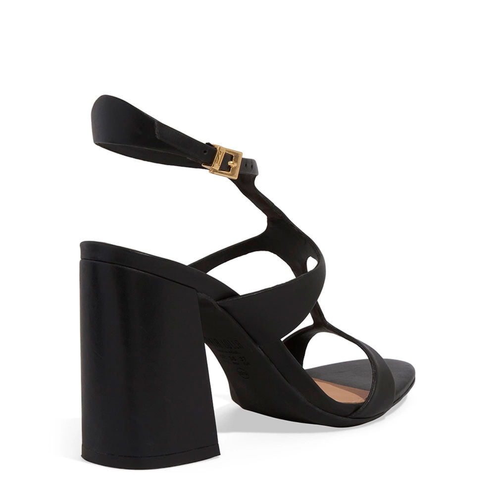 Sandália Santa Lolla Preta Salto Bloco Em Couro
