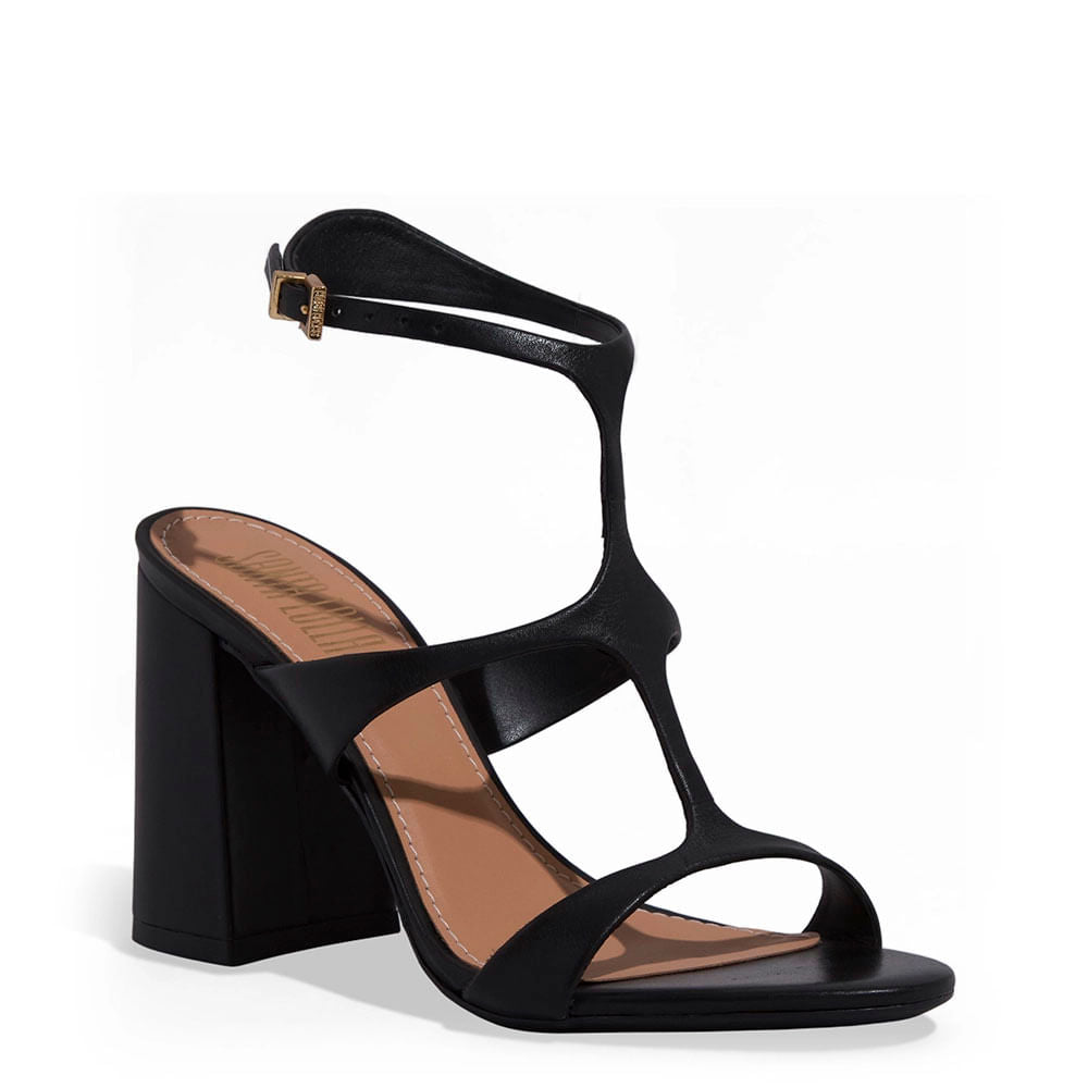 Sandália Santa Lolla Preta Salto Bloco Em Couro