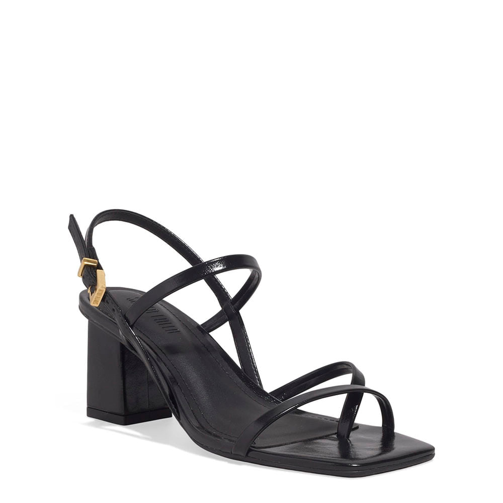 Sandália Santa Lolla Preta Salto Bloco Tiras Finas