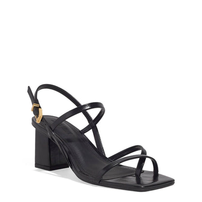 Sandália Santa Lolla Preta Salto Bloco Tiras Finas