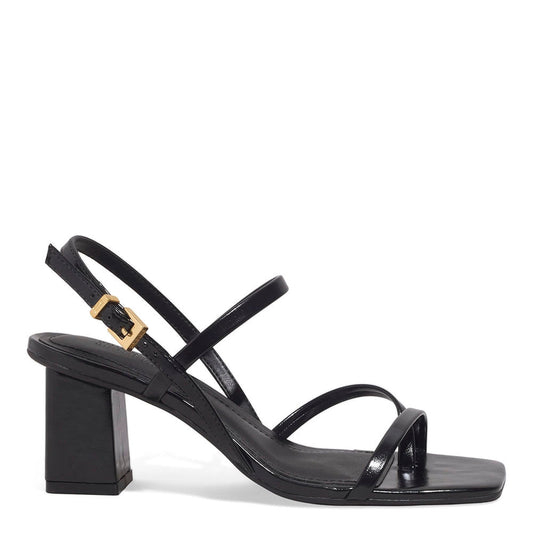 Sandália Santa Lolla Preta Salto Bloco Tiras Finas