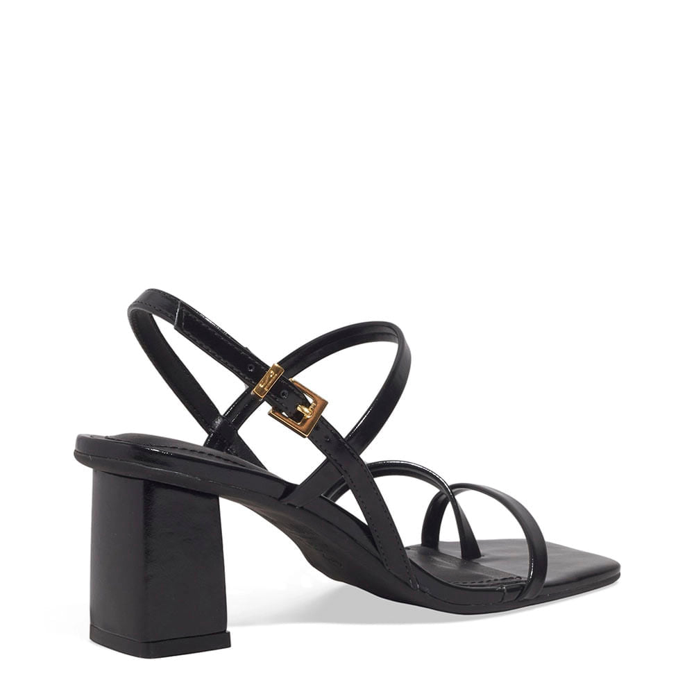 Sandália Santa Lolla Preta Salto Bloco Tiras Finas