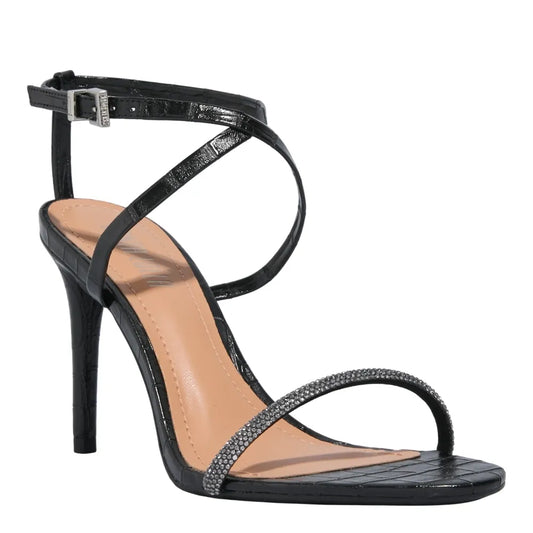 Sandália Santa Lolla Preta Strass Salto Alto Fino