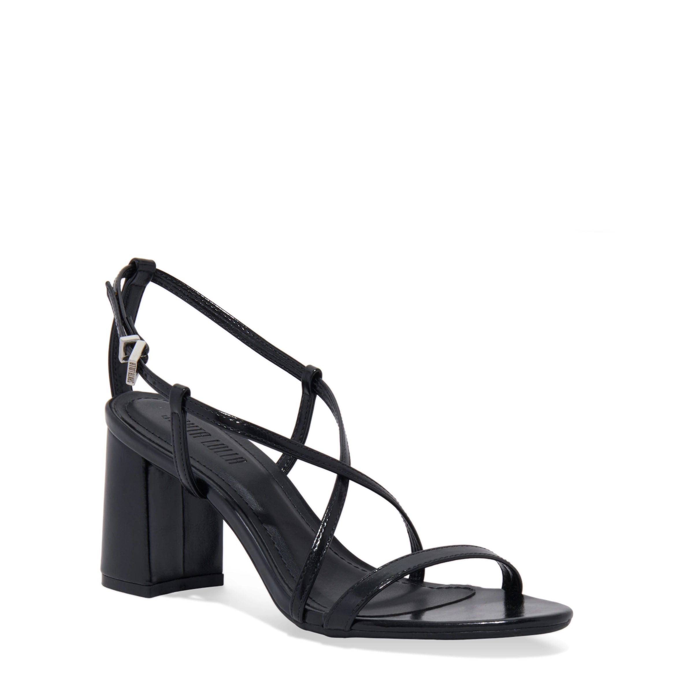 Sandália Santa Lolla Preta Tiras Finas Salto Bloco