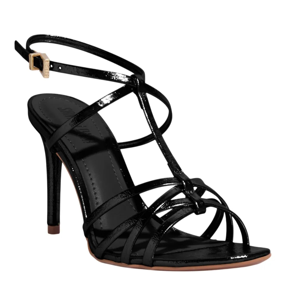 Sandália Santa Lolla Preta Verniz Salto Alto Fino