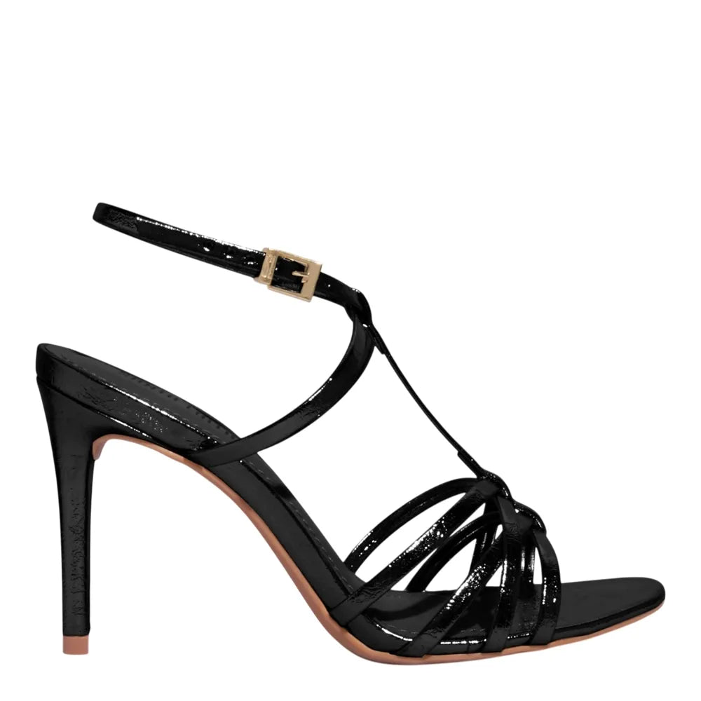 Sandália Santa Lolla Preta Verniz Salto Alto Fino