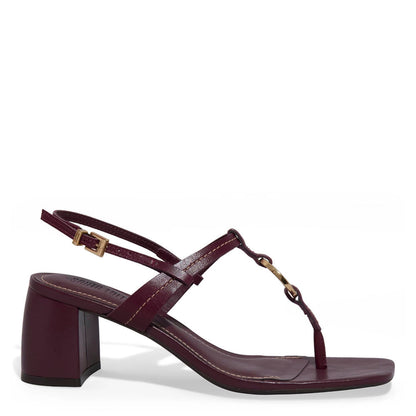Sandália Santa Lolla Vinho Couro Salto Bloco