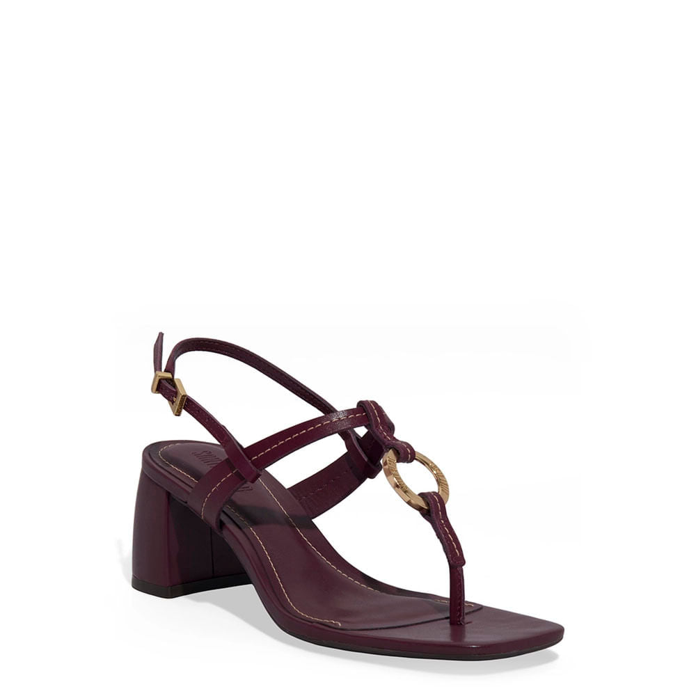Sandália Santa Lolla Vinho Couro Salto Bloco