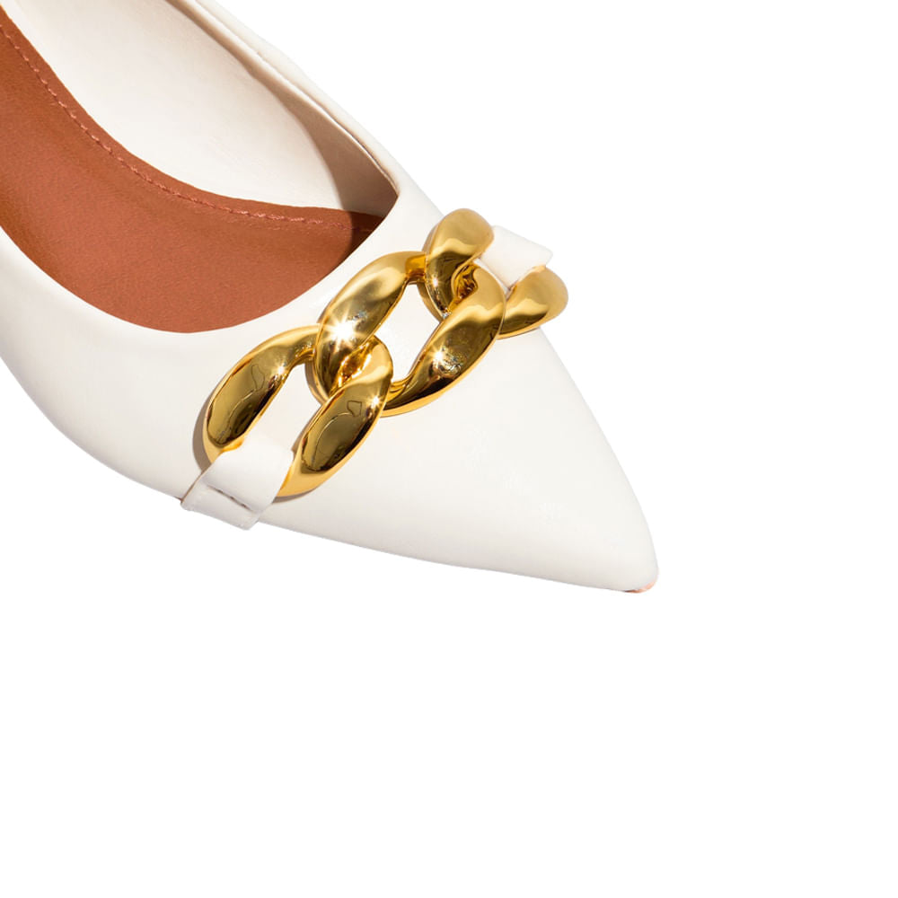 Sapatilha Creme Santa Lolla Corrente Dourada Bico Fino 