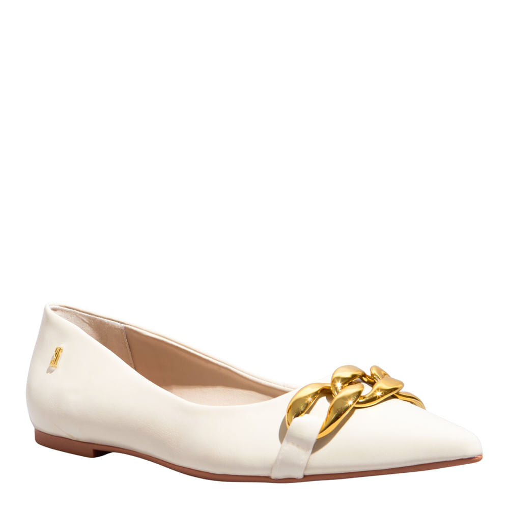 Sapatilha Creme Santa Lolla Corrente Dourada Bico Fino 