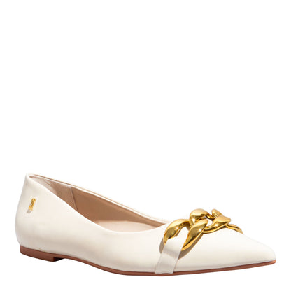 Sapatilha Creme Santa Lolla Corrente Dourada Bico Fino 