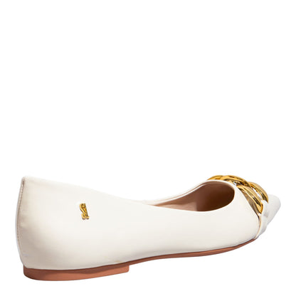 Sapatilha Creme Santa Lolla Corrente Dourada Bico Fino 