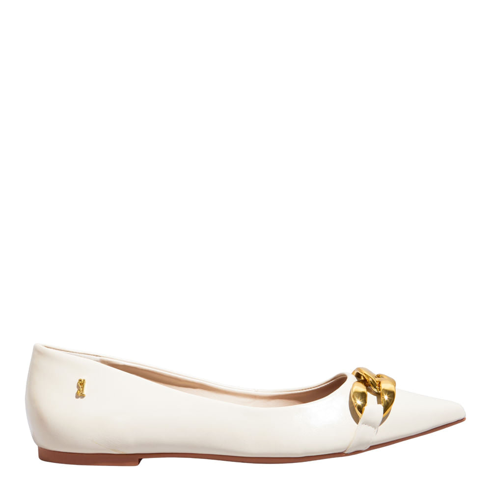 Sapatilha Creme Santa Lolla Corrente Dourada Bico Fino 