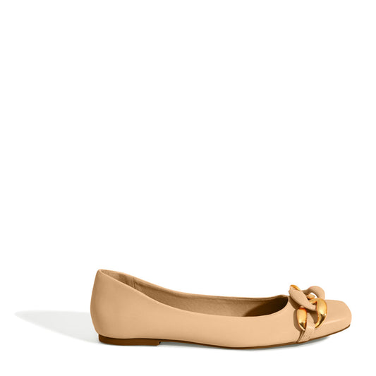 Sapatilha Santa Lolla Bege Corrente Bico Quadrado