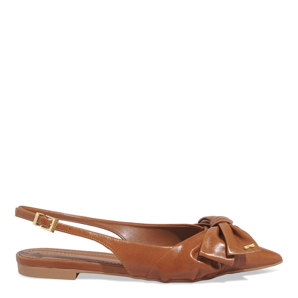 Sapatilha Santa Lolla Caramelo Couro Slingback Laço