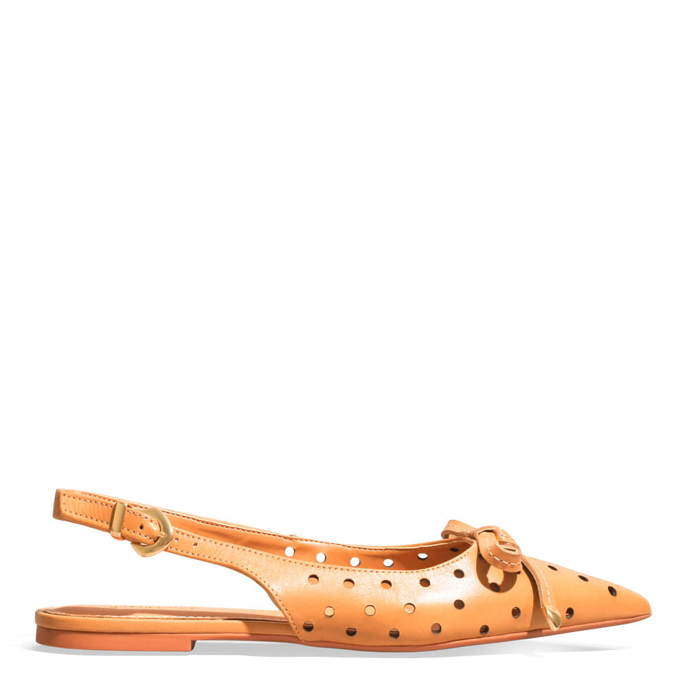 Sapatilha Santa Lolla Caramelo Slingback Perfuros Laço
