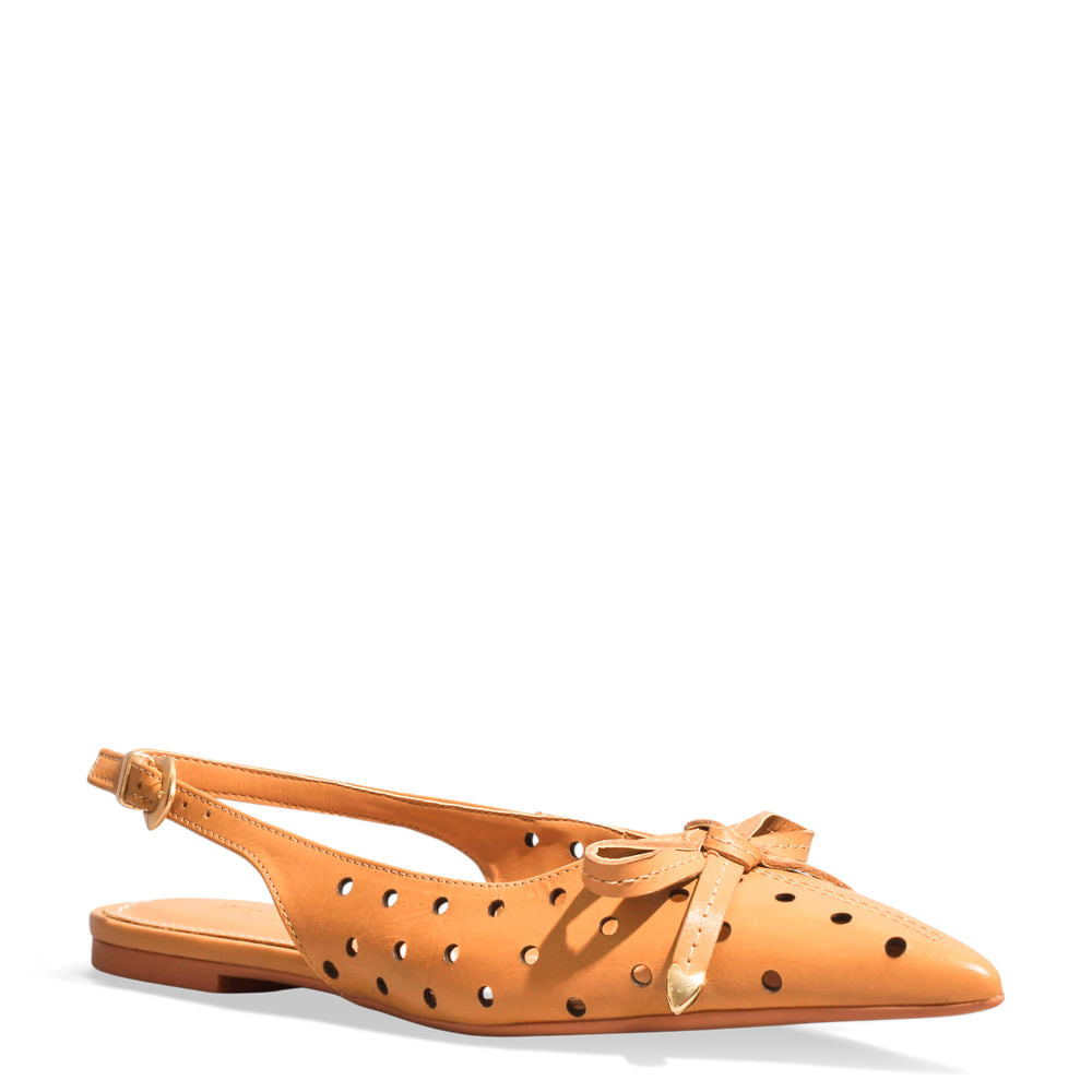 Sapatilha Santa Lolla Caramelo Slingback Perfuros Laço