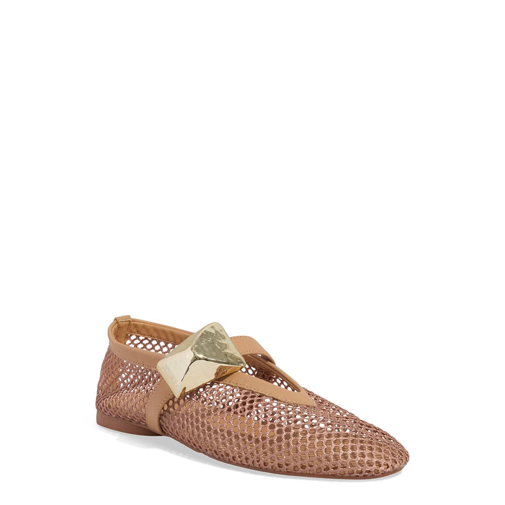 Sapatilha Santa Lolla Caramelo Tela Aplique Dourado