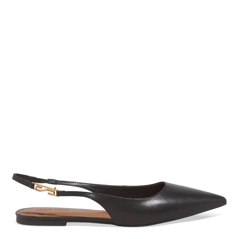 Sapatilha Santa Lolla Preta Couro Slingback Bico Fino