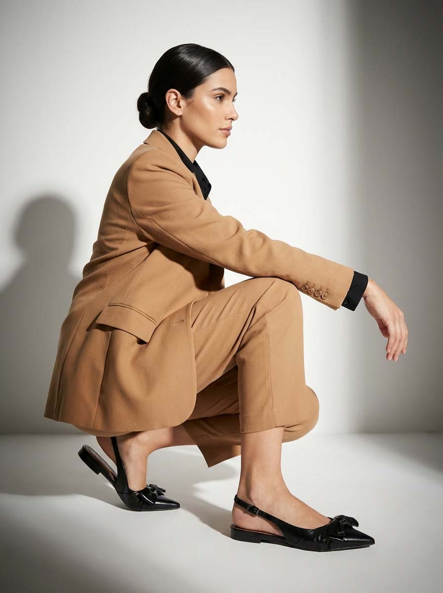 Sapatilha Santa Lolla Preta Couro Slingback Laço