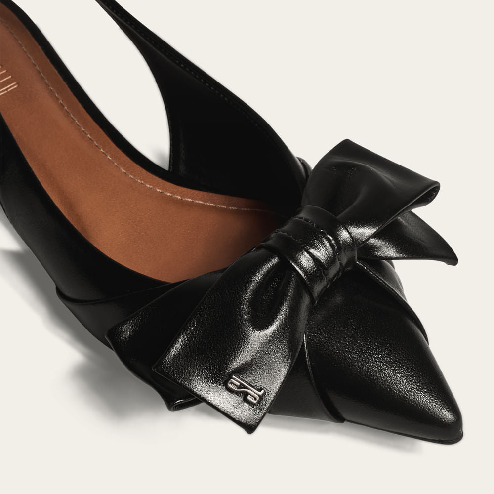 Sapatilha Santa Lolla Preta Couro Slingback Laço