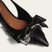 Sapatilha Santa Lolla Preta Couro Slingback Laço