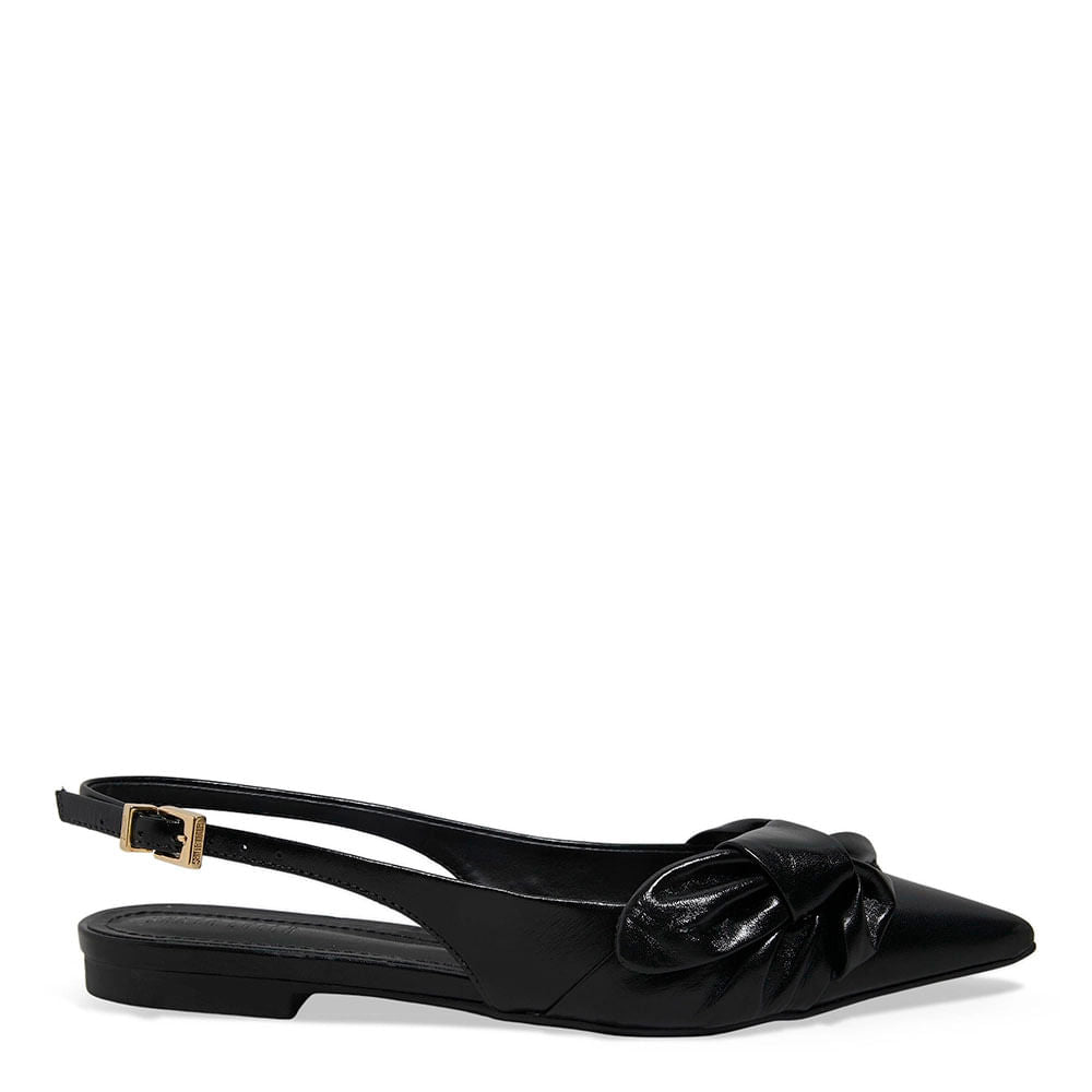 Sapatilha Santa Lolla Preta Couro Slingback Laço