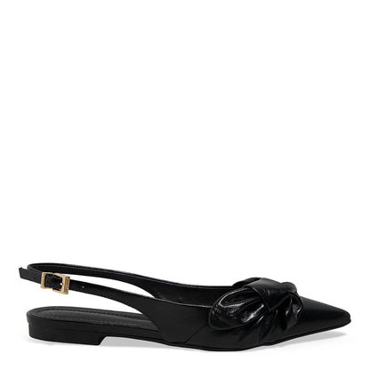 Sapatilha Santa Lolla Preta Couro Slingback Laço